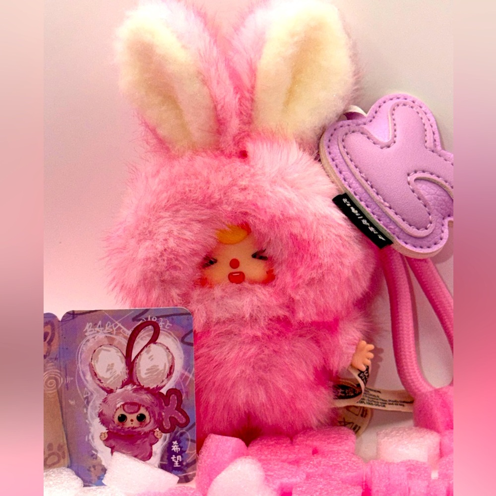 Baby Three Super Mini Bunny Plush – Letter K-Opened Blind Box w/ Box & Card